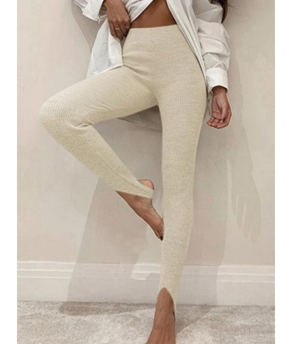 Solid Color Knitted Yoga Stirrup Legging...