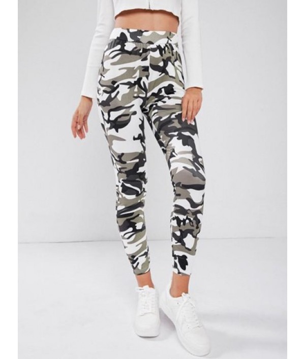 High Waisted Camouflage Patterned Leggin...