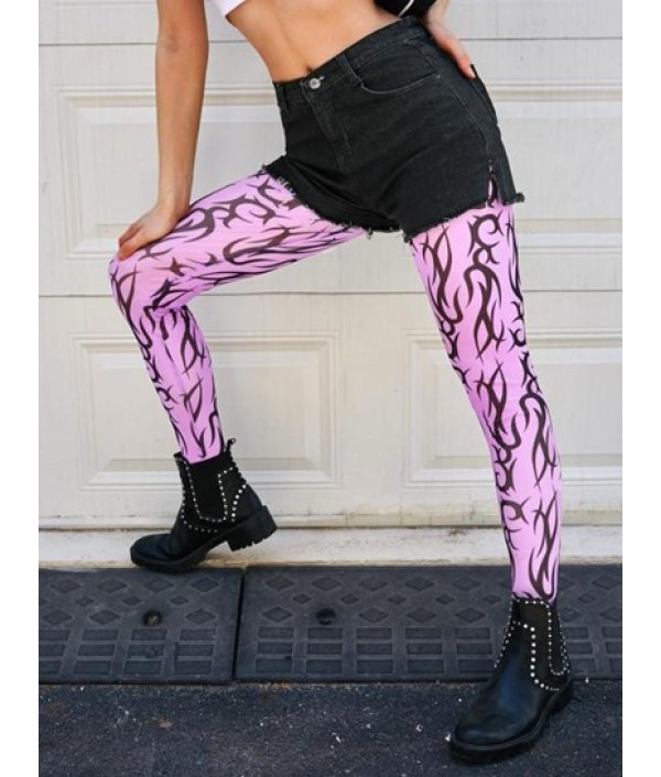 Scroll Print Mesh Footed Leggings