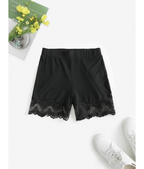 Solid Lace Panel Layering Slip Shorts