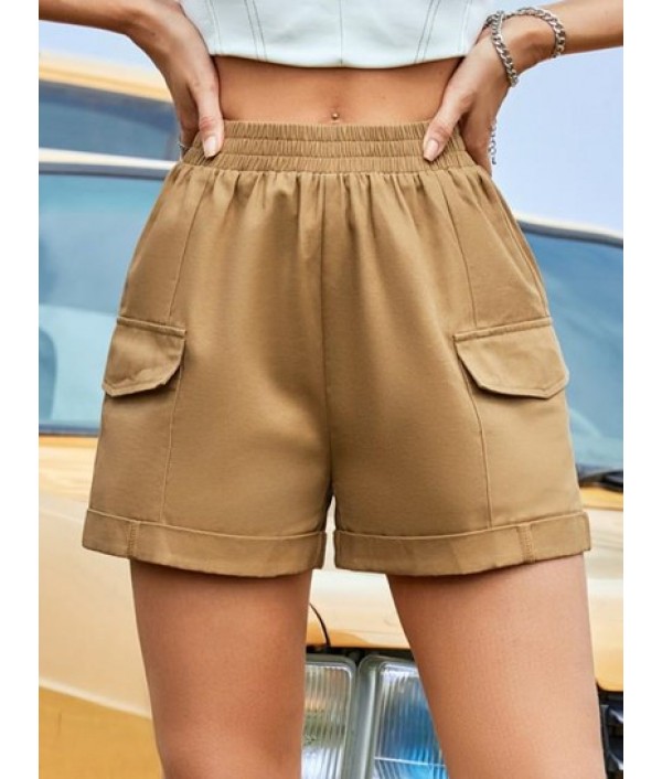 Cuffed Flap Pockets Cargo Shorts