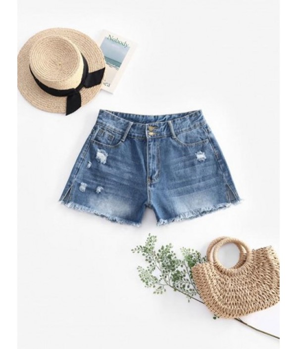 Frayed Denim Distressed Cutoff Shorts