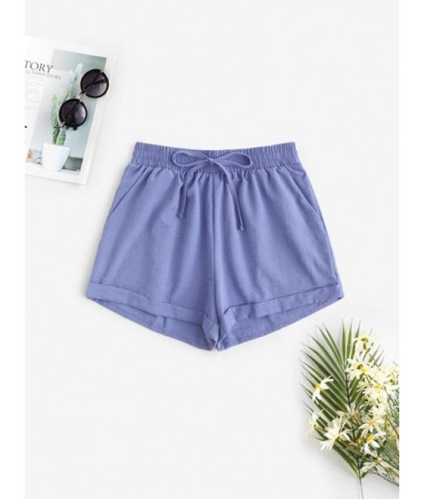 Solid Casual Tie Waist Shorts