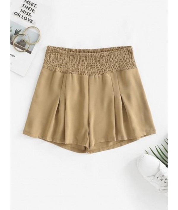 Smocked Waist Pocket Pleated Detail Shorts