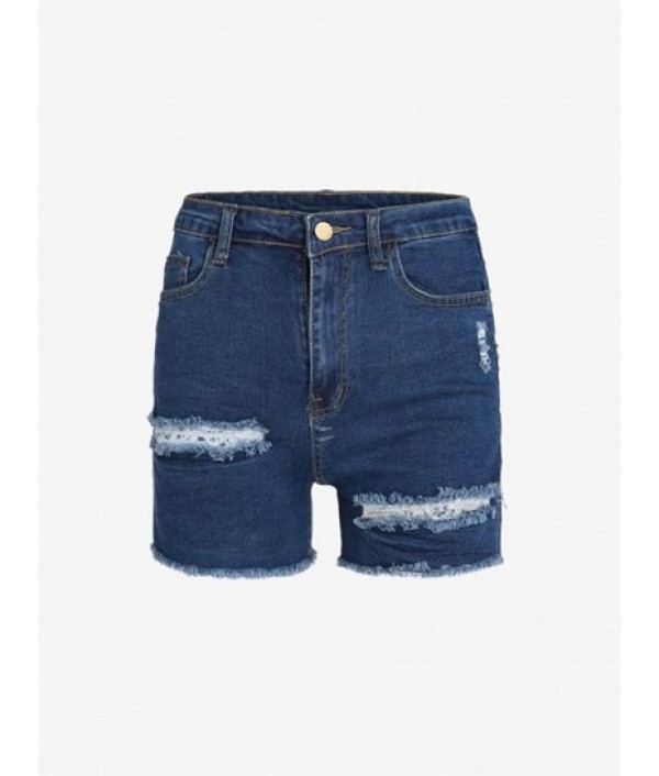 Distressed Frayed Skinny Denim Shorts