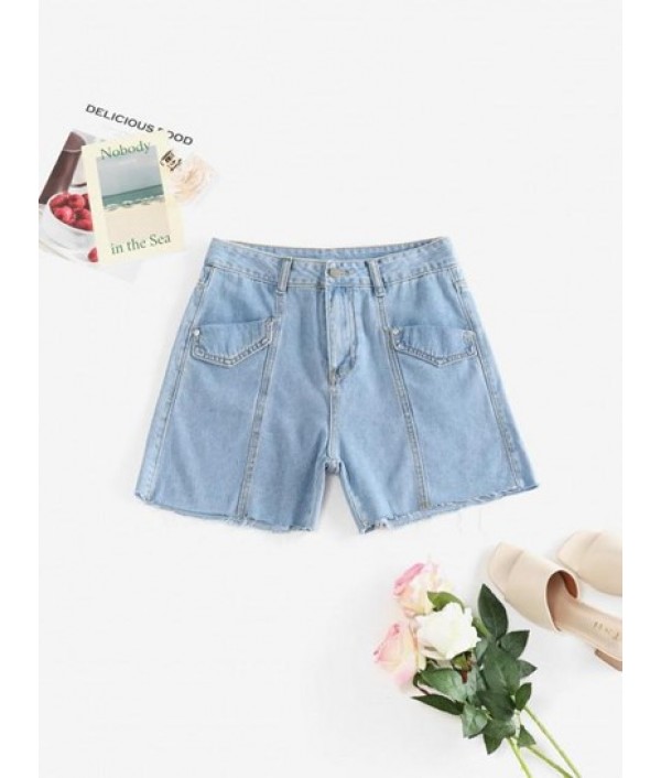 Pocket High Waisted Frayed Denim Shorts