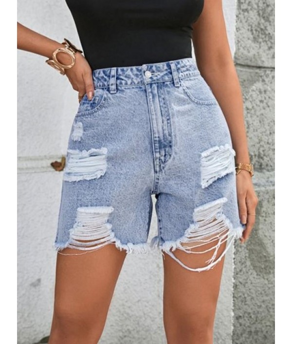 High Waisted Ripped Denim Shorts