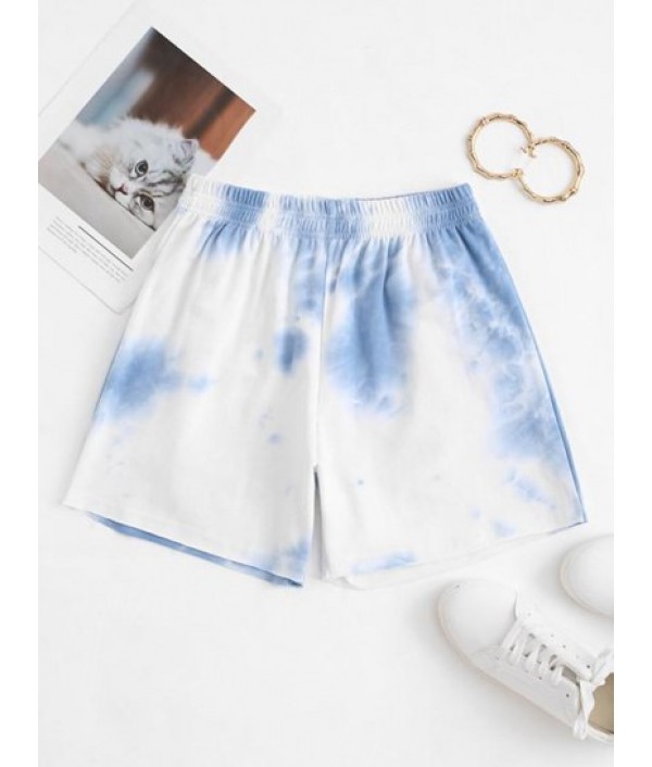 Tie Dye Print Raw Hem Shorts