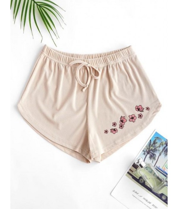 Ribbed Floral Pull On Shorts