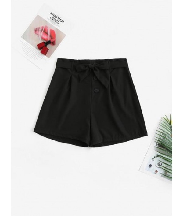 Belted Mock Button High Waisted Shorts