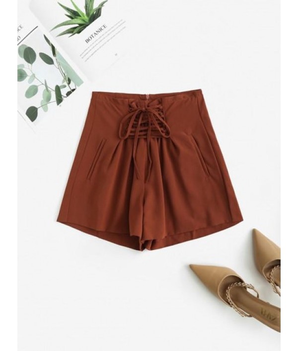 Lace Up High Waisted Loose Shorts