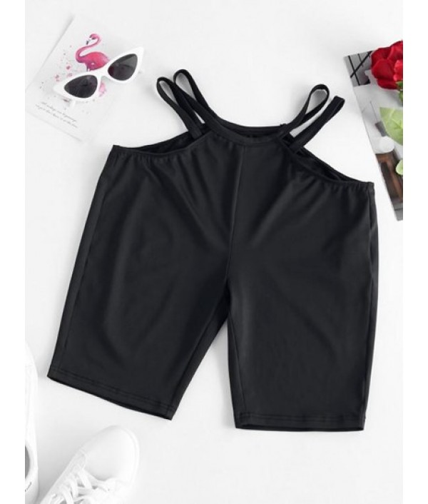 Solid Ladder Cutout Side Biker Shorts