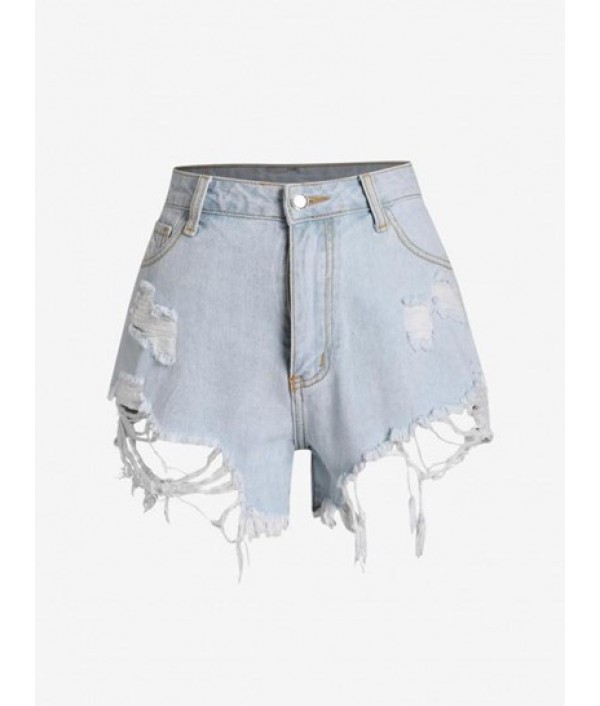 High Waisted Distressed Cutoff Denim Shorts