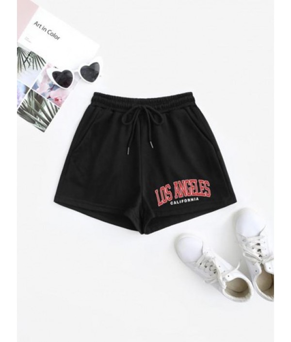 Drawstring Los Angeles Print Pocket Swea...