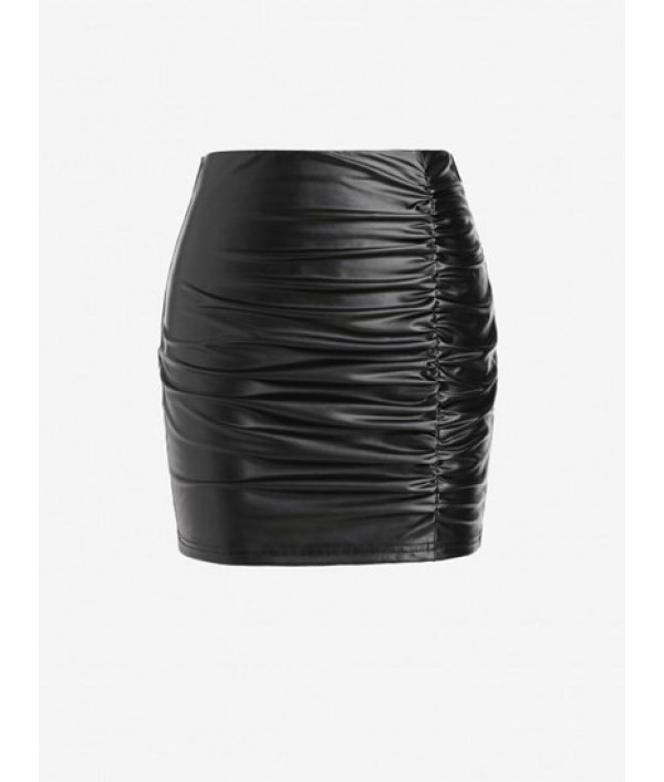 PU Ruched Mini Bodycon Skirt