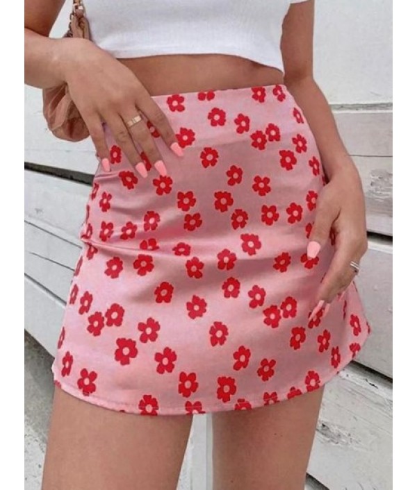 Flower Print Mini Skirt