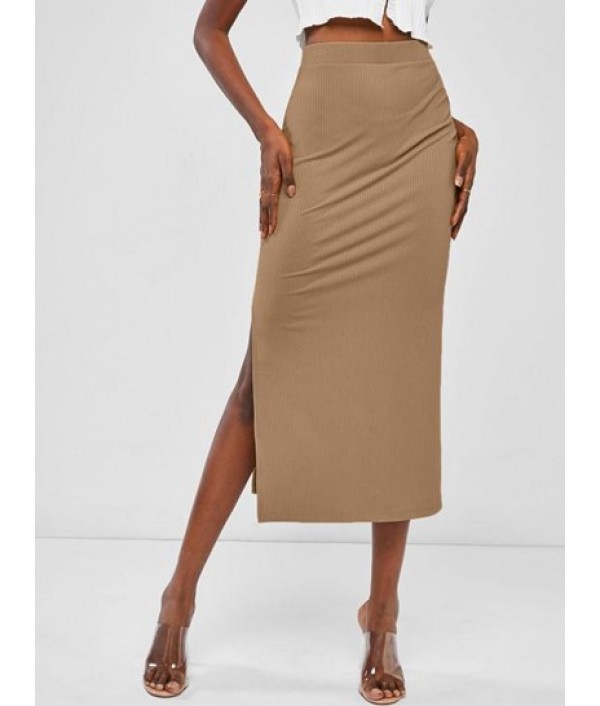 Ribbed Split Side Maxi Skirt