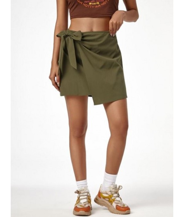 Overlap Solid Tie Waist Mini Skirt