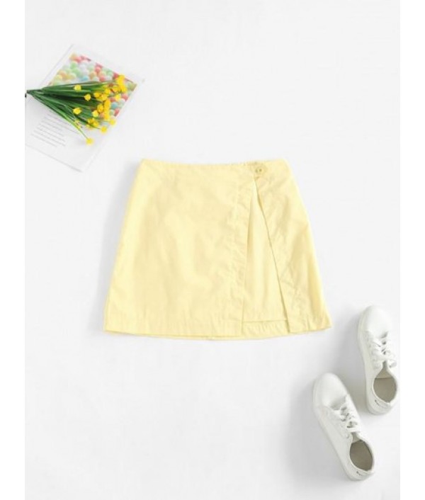 Slit Buttoned Mini Skirt