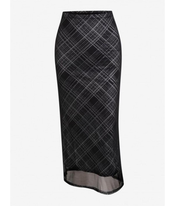 Plaid Mesh Overlay Midi Bodyco...