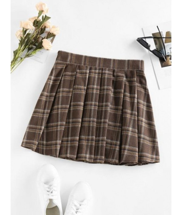 Plaid Pleated A Line Mini Skirt