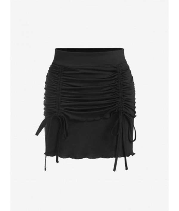 Layered Lettuce Trim Cinched Front Mini Skirt