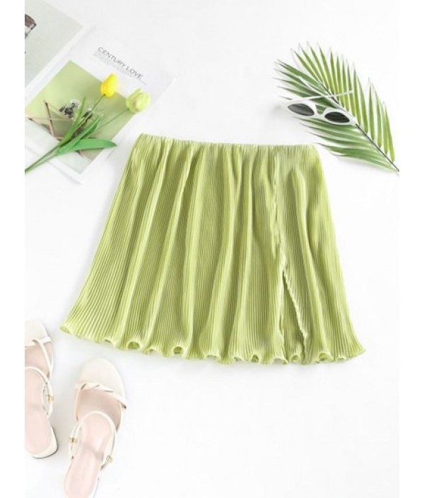 Accordion Pleated Slit Mini Skirt