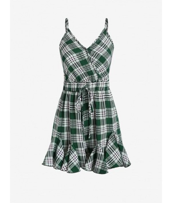 Plaid Backless Wide Leg Godet Romper