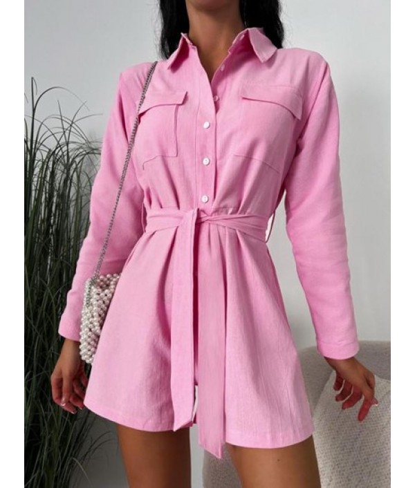 Roll Tab Sleeve Belted Cargo Romper