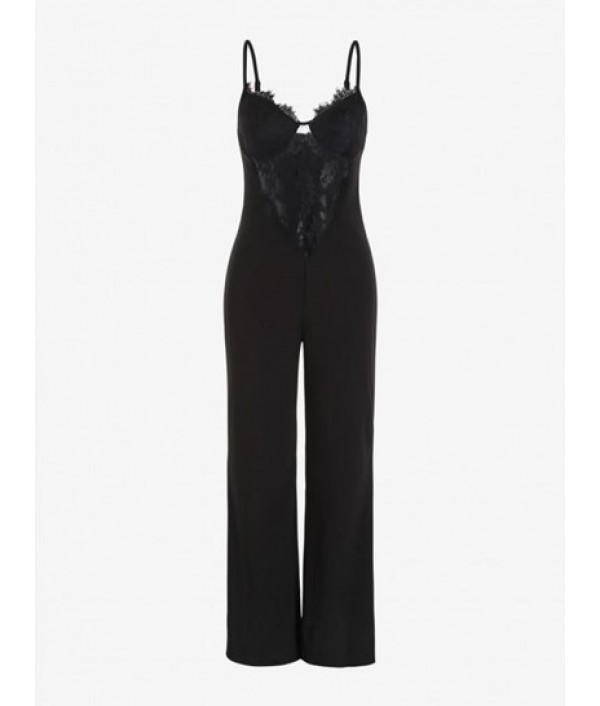 Lace Insert Padded Wide Leg Jumpsuit