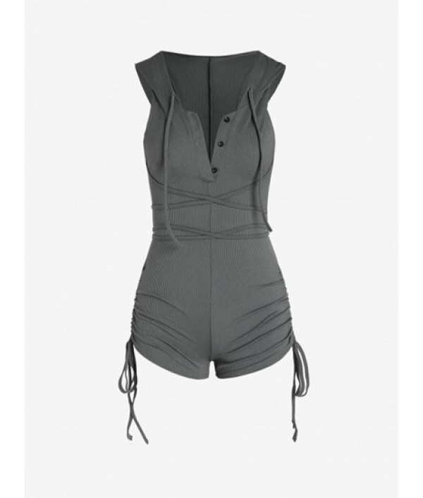 Ribbed Button Cinched Unitard Romper