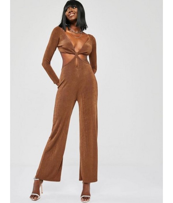 Jersey Knotted Cutout Criss Cross Wide Leg Jumpsuit