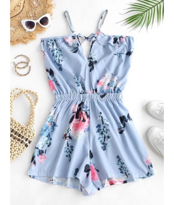 Floral Ruffle Cutout Back Cold Shoulder Romper