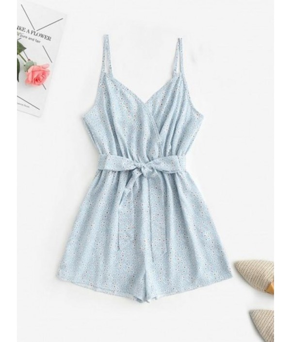 Ditsy Floral Surplice Cami Belted Romper