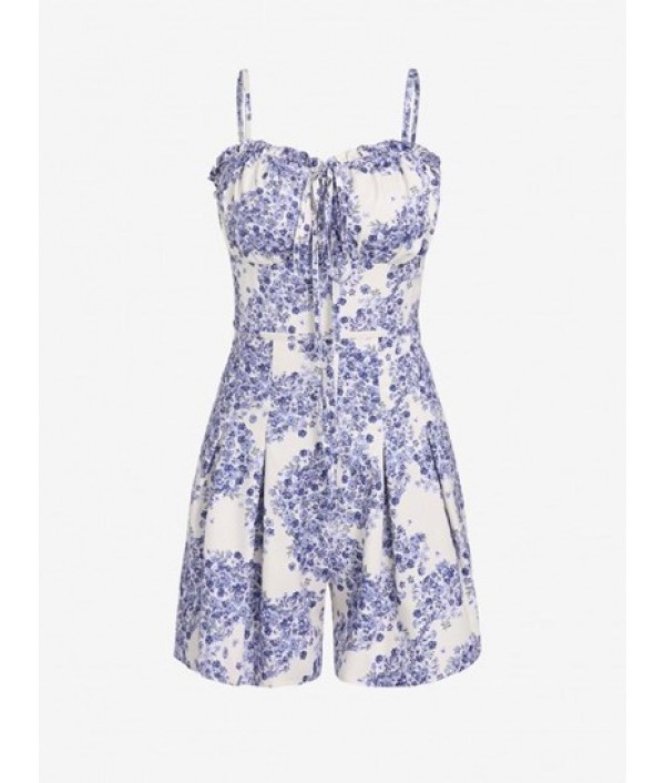Tiny Floral Tie Collar Frilled Cami Romper