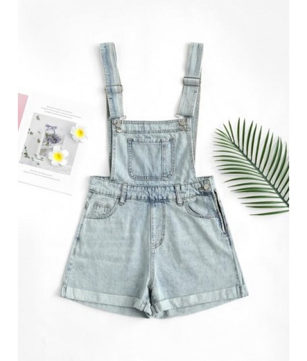 Pocket Rolled Cuff Denim Overall Romper