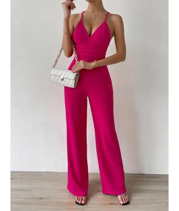 Pintuck Criss Cross Wide Leg Jumpsuit