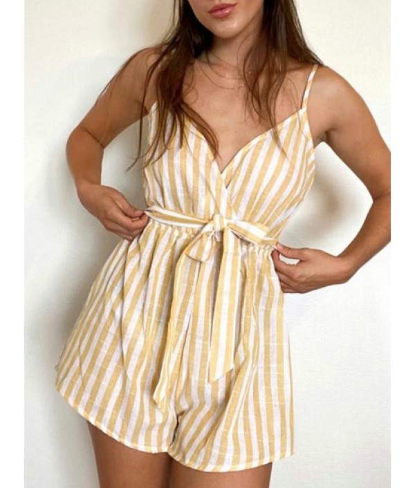 Striped Belted Cami Wide Leg Romper