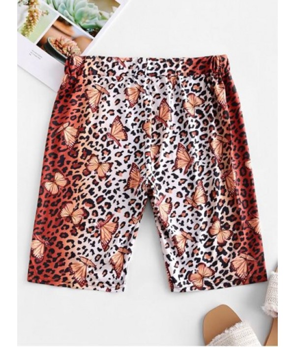 Leopard Butterfly High Waisted Biker Shorts