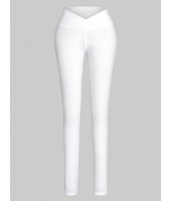 Crossover V-waist Textured Scrunch Butt Leggings