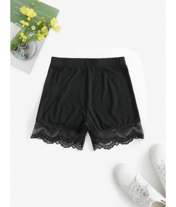 Solid Lace Panel Layering Slip Shorts