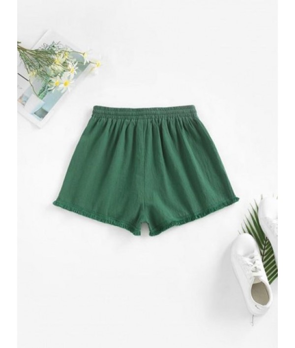 Drawstring High Waisted Frayed Hem Shorts