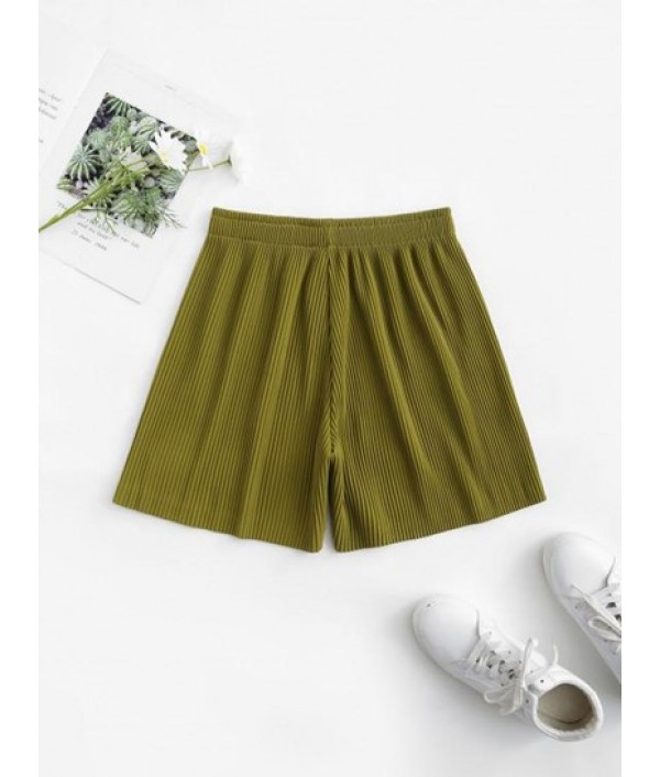 High Waisted Textured Pleated Shorts