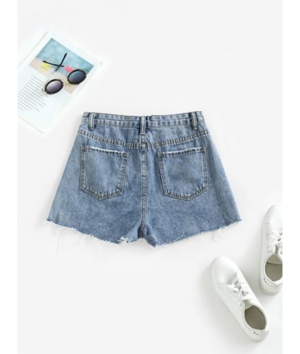 Frayed Hem Pockets Denim Shorts