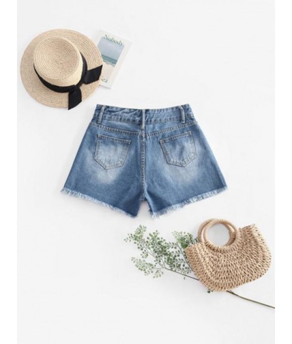 Frayed Denim Distressed Cutoff Shorts