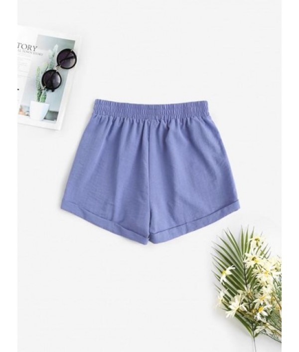 Solid Casual Tie Waist Shorts