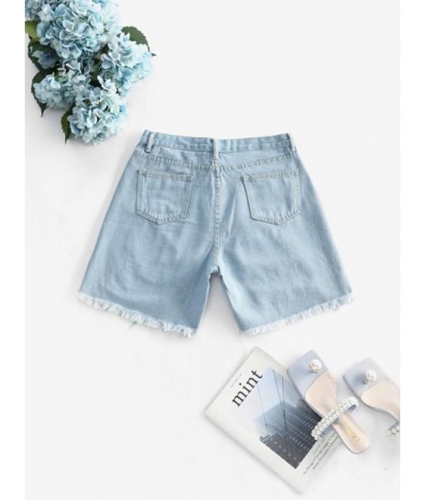 Colored Shredded Distressed Denim Cutoff Shorts