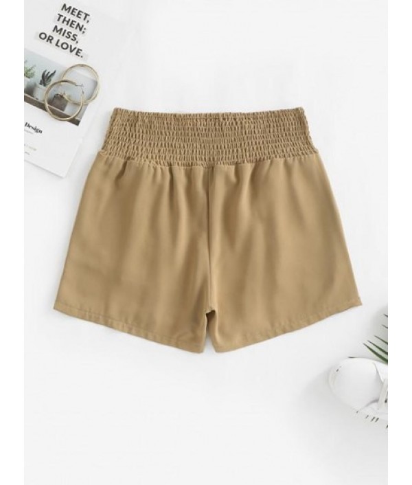 Smocked Waist Pocket Pleated Detail Shorts