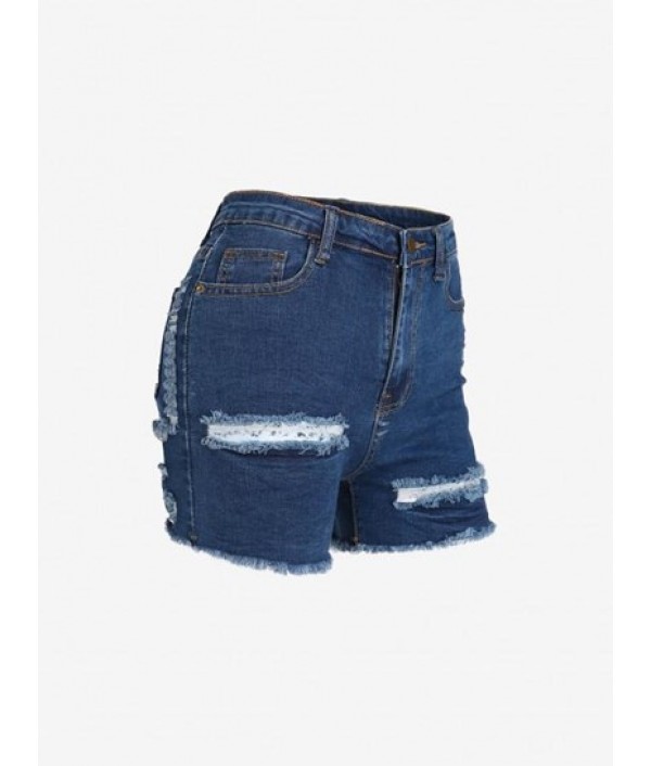 Distressed Frayed Skinny Denim Shorts