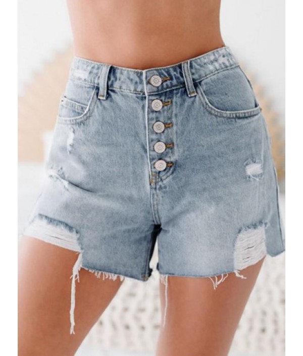 High Waisted Distressed Button Fly Jean Shorts